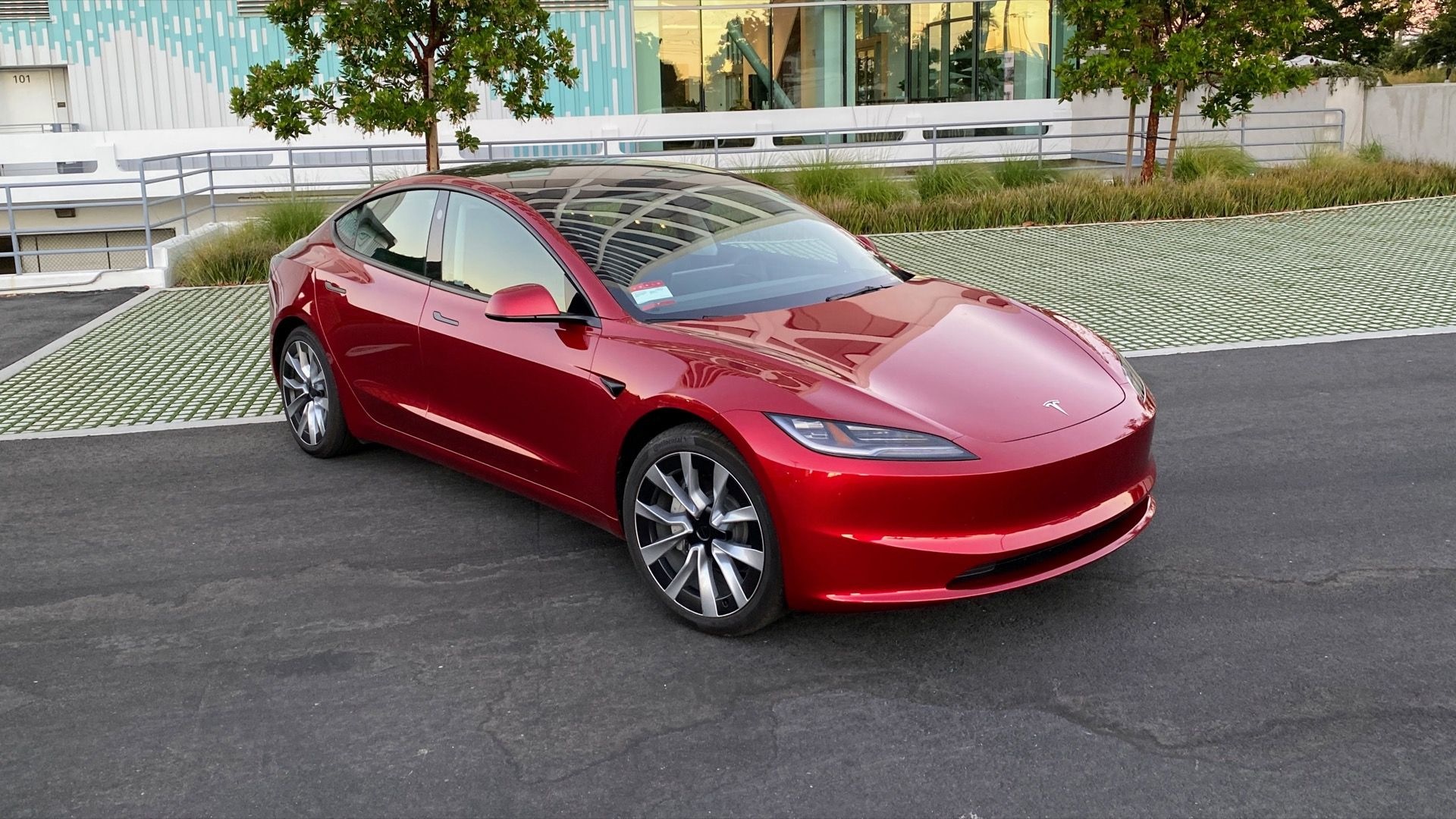 2026 Tesla Model 3 Highland front three-quarter view